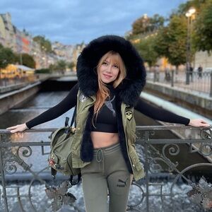 Stylish Army Military Olive Utility Vest with Patch Black Faux Fur Trim Hood S–L